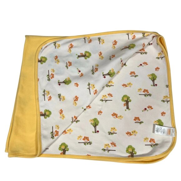 Gymboree Yellow White Forest Owl Tree Baby Swaddle Cotton Blanket - Picture 3 of 12